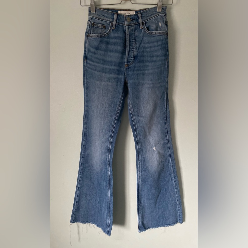 Denim Forum The Marianne Flare Jeans Button Fly Size23 Frayed Distressed Raw Hem